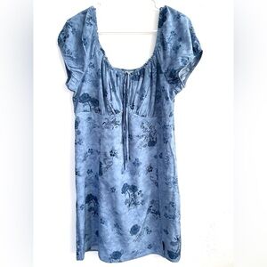 Pink Republic Junior’s Lined Side Zipper Blue Floral Peasant Dress Size XL